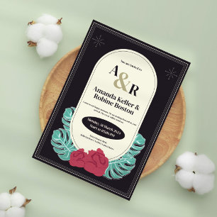 Tropical Monstera & Rose Wedding Invitation