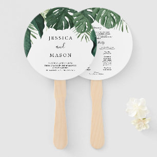 Tropical Monstera Round Wedding Program Fan