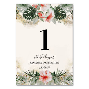 Tropical Monstera   Table 1 Wedding Table Number