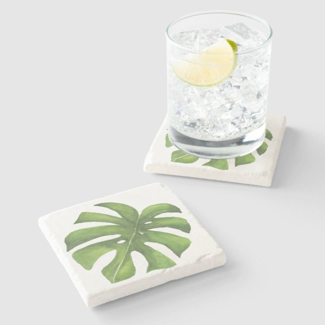 Tropical Monstera Watercolor Coaster (Side)