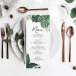 Tropical Monstera Wedding Menu or Bridal Shower Invitation<br><div class="desc">Display your delicious menu on these lovely cards - perfect size to place on each plate! This design features a lovely script font and beautiful tropical greenery. Easily edit the food items!</div>