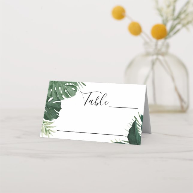 Tropical Monstera Wedding Place Cards (Front)