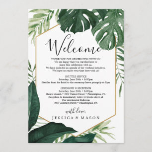 Tropical Monstera Wedding Welcome Itinerary Letter Program