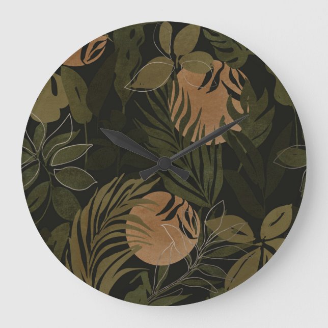 Tropical Moon Palm: Night Seamless Pattern Large Clock (Front)
