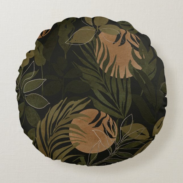 Tropical Moon Palm: Night Seamless Pattern Round Pillow (Front)