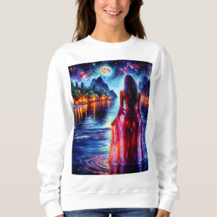 Tropical moonlit fantasy woman in paradise sweatshirt