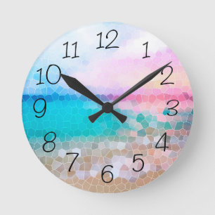 Tropical Morning Sunrise Stain Glass Beach  Round Clock