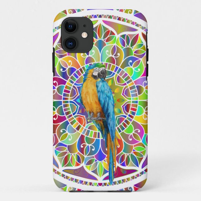 Tropical Mosaic – Blue & Gold Macaw Mandala Case-Mate iPhone Case (Back)