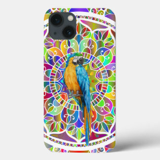 Tropical Mosaic – Blue & Gold Macaw Mandala iPhone 13 Case