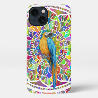 Tropical Mosaic – Blue & Gold Macaw Mandala iPhone 13 Case