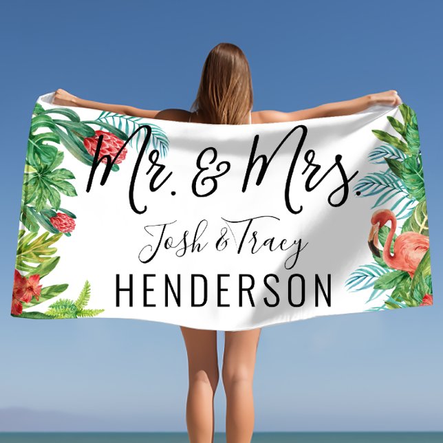 Tropical Mr. & Mrs. Personalized Beach Towel (Tropical Mr. & Mrs. Personalized Beach Towel)
