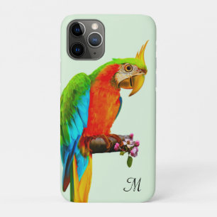 Tropical Multicolored Macaw Bird & Monogram Case-M iPhone 11 Pro Case