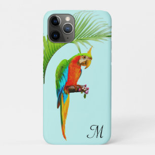 Tropical Multicolored Macaw Bird & Monogram iPhone 11 Pro Case