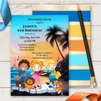 Tropical Music Child Birthday Invitation