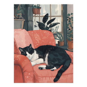 Tropical Nap: Cozy Cat in Jungle Home Photo Print