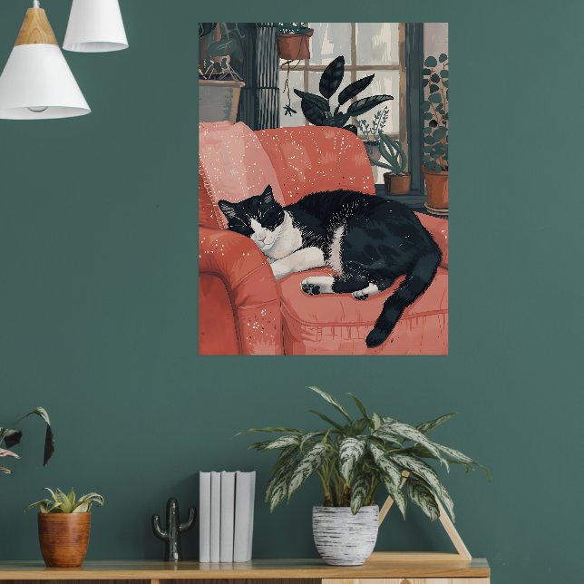 Tropical Nap: Cozy Cat in Jungle Home Poster (Living Room 1)