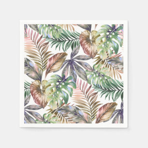 Tropical Napkins Green and Blush Napkins Palm Leaf