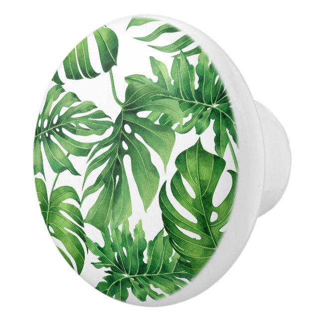 Tropical Nature Leaf Watercolor Ceramic Knob (Right)