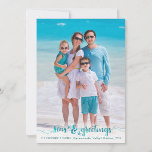 Tropical Nautical Script SEAsons Greetings Holiday Card