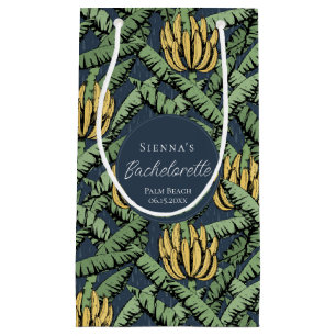 Tropical Navy Blue Banana Leaves Bachelorette Small Gift Bag