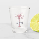 Tropical Navy Blue Rose Gold Palm Tree Monogram Shot Glass<br><div class="desc">Customize this monogrammed shot glass featuring an artistic rose gold palm tree and navy blue text with your own special touch. You can change the monogram and palm tree to your favourite colours. Makes a great gift for any occasion.</div>