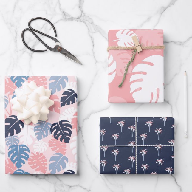Tropical Navy, Blush Pink assorted  Wrapping Paper Sheet (Front)