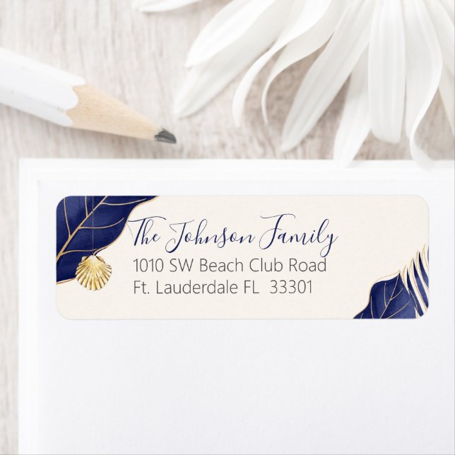 Tropical Navy Gold & Ivory Holiday Return Address (Insitu)