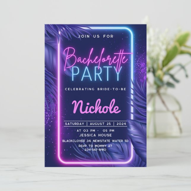 Tropical Neon Bachelorette Invitation (Debout devant)
