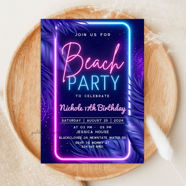 Tropical Neon Beach Party Invitation (Tropical Neon Beach Party Invitation
)