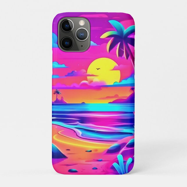 Tropical Neon Beach Sunset Art Case-Mate iPhone Case (Back)