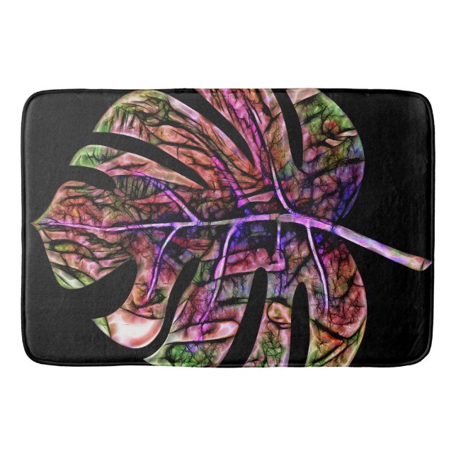 Tropical Neon Bright Leaf Bath Mat (Front)