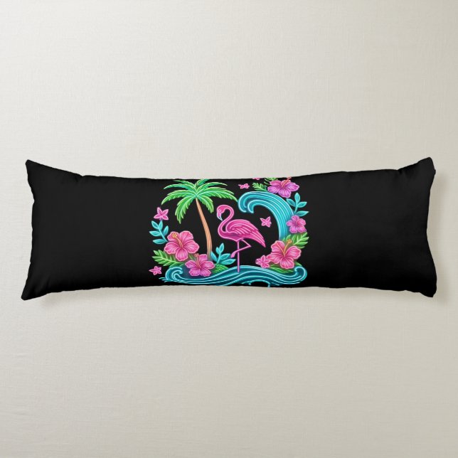 Tropical Neon Flamingo Body Pillow (Front)
