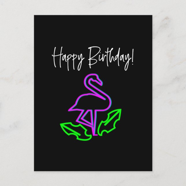 Tropical Neon Flamingo Bright Birthday Postcard (Front)