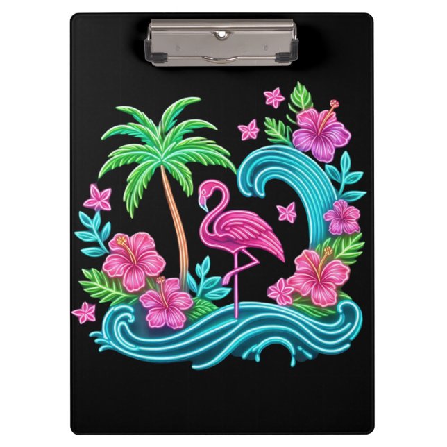 Tropical Neon Flamingo Clipboard (Front)