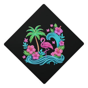 Tropical Neon Flamingo Graduation Cap Topper