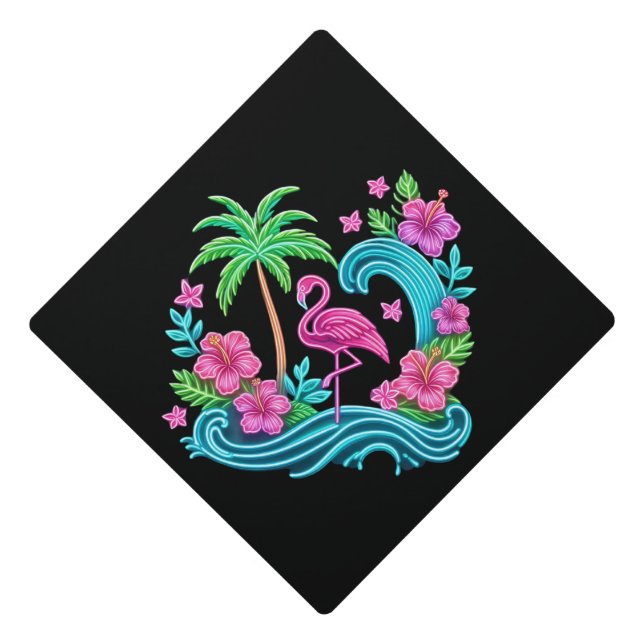 Tropical Neon Flamingo Graduation Cap Topper (Front)