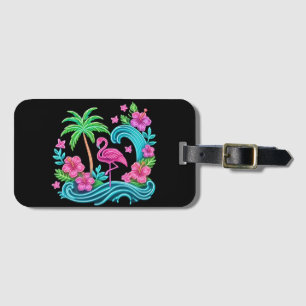 Tropical Neon Flamingo Luggage Tag