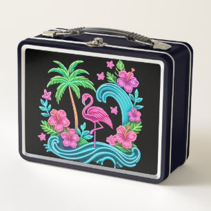 Tropical Neon Flamingo Metal Lunch Box