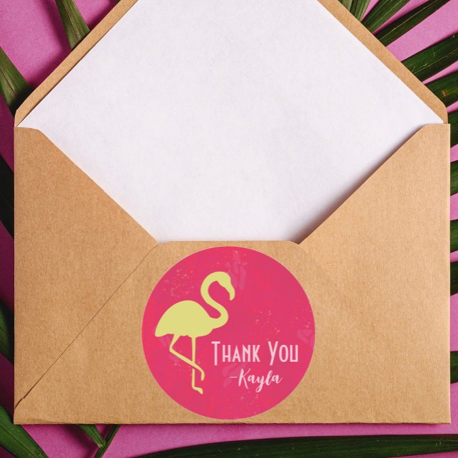 Tropical Neon Flamingo Thank You Classic Round Sticker (Creator Uploaded)