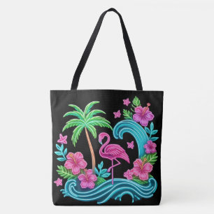 Tropical Neon Flamingo Tote Bag