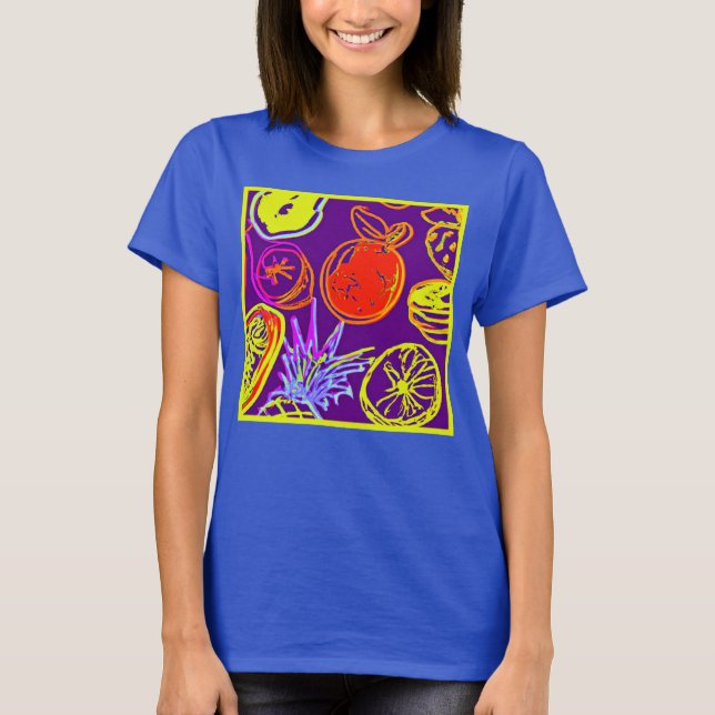 Tropical Neon Fruits Patterns T-Shirt (Front)