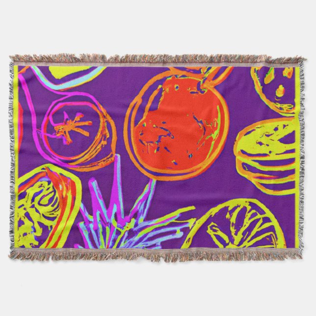 Tropical Neon Fruits Patterns Throw Blanket (Front)