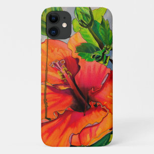 Tropical Neon Hibiscus flower iPhone 11 Case
