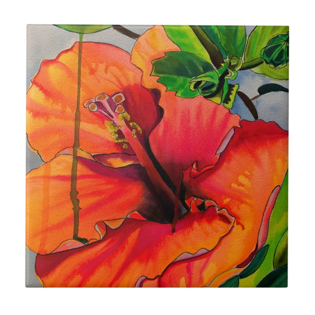 Tropical Neon Hibiscus flower Tile (Front)