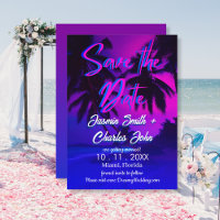 Tropical Neon Vintage Beach Save the Date