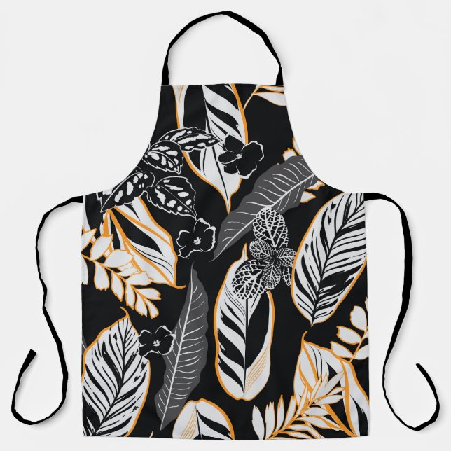 Tropical Night Foliage: Dark Vintage Pattern Apron (Front)