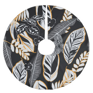 Tropical Night Foliage: Dark Vintage Pattern Brushed Polyester Tree Skirt