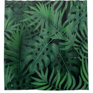Tropical Night Green: Exotic Plant Pattern