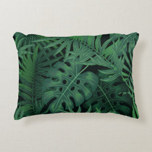 Tropical Night Green: Exotic Plant Pattern Accent Pillow