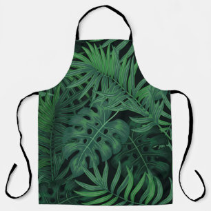 Tropical Night Green: Exotic Plant Pattern Apron
